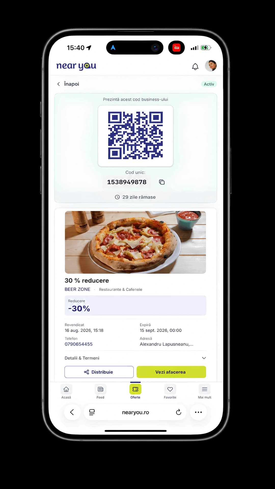 Clientul prezintă codul QR al ofertei